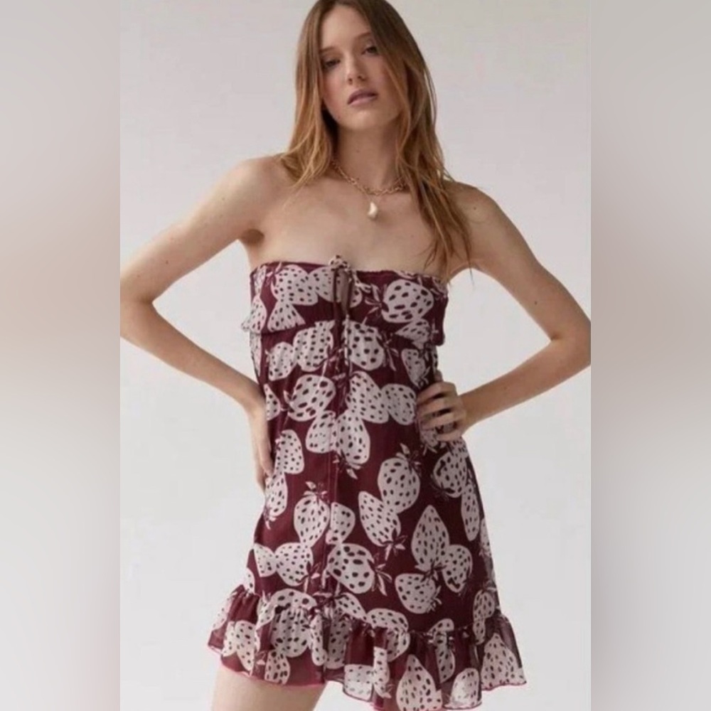 Urban Outfitters Strawberry Strapless Tie summer Dress